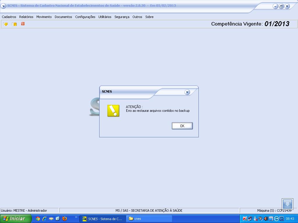 ERRO RESTAURAR CNES.JPG